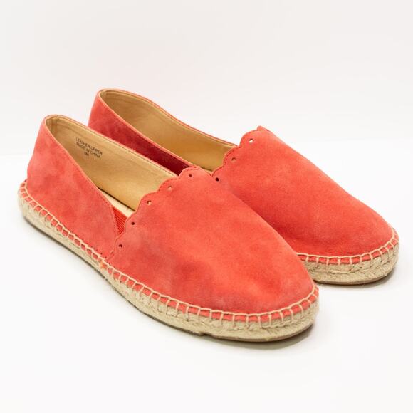 TALBOTS Izzy Scalloped Suede Espadrilles Summer Vacation Beach Resort Coral Sz 8 - Picture 1 of 8